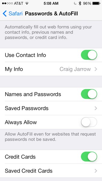 Autofill iOS 7